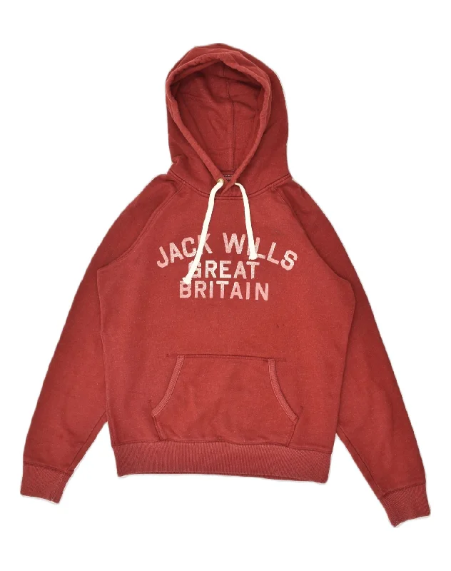 JACK WILLS Womens Graphic Hoodie Jumper UK 12 Medium Red Cotton