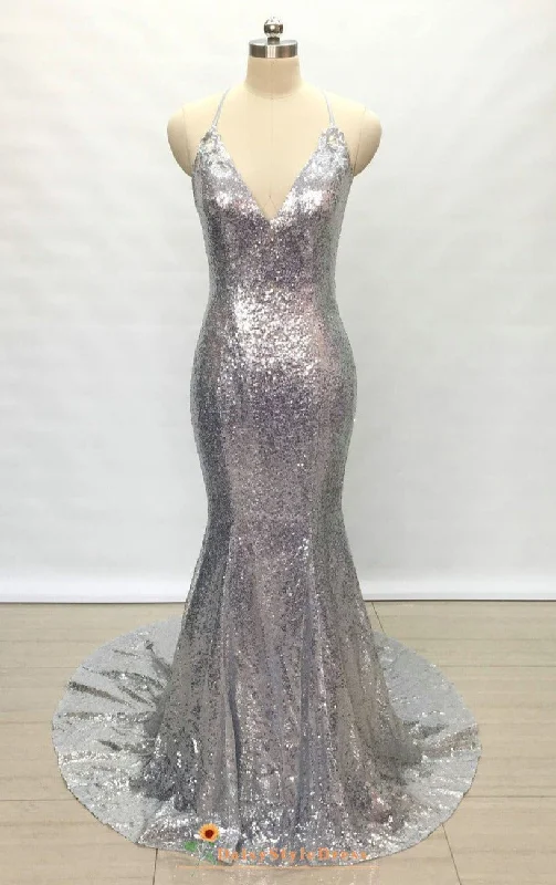 Fitted Silver Sequins Pageant Dress