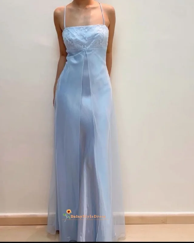 Spaghetti Straps Vintage Light Blue Prom Dress