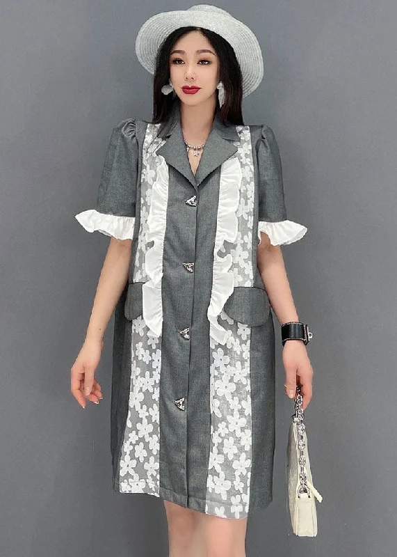 Boutique Grey Original Design Peter Pan Collar Patchwork Formal Dresses Butterfly Sleeve