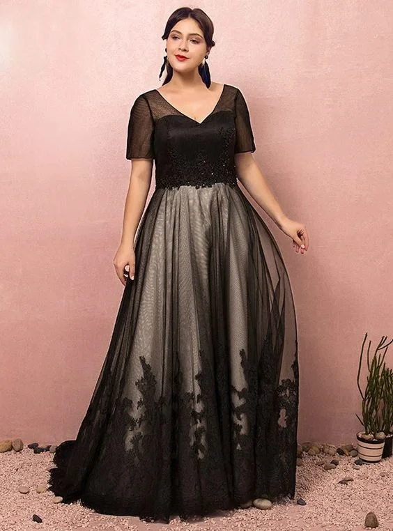 Short Sleeve Black Mother of The Bride Dress