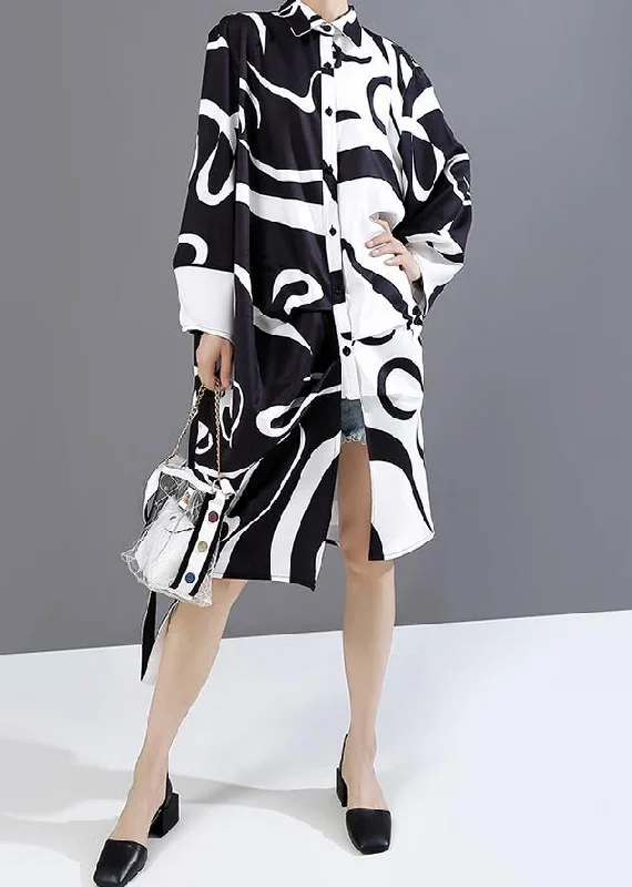 New Long Sleeve Black And White Woman 2024 Autumn Unique Shirt Dress