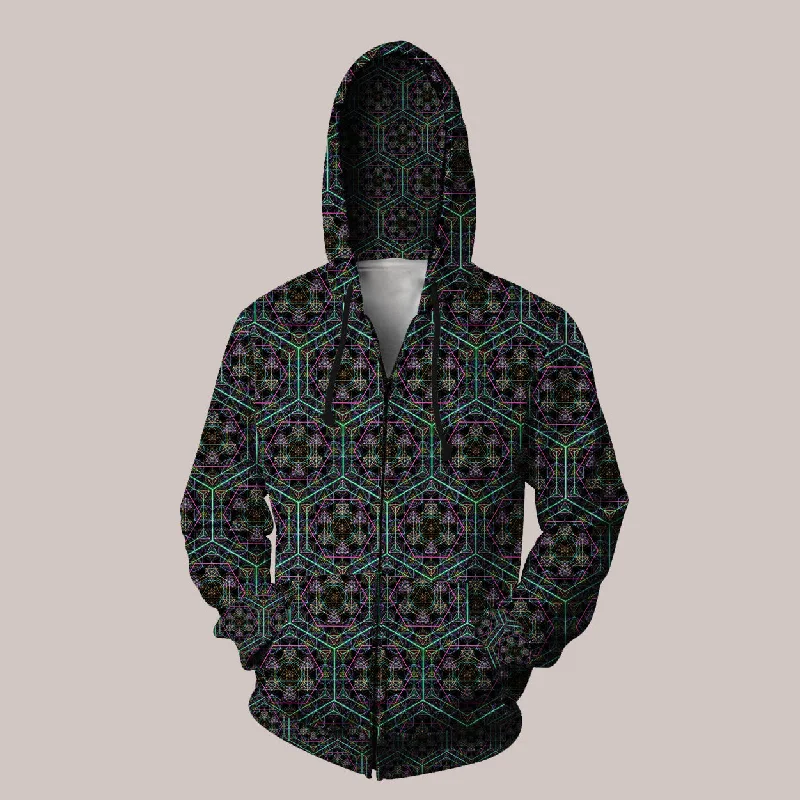 Psychedelic Hoodie (UV/RGB, Eco-Friendly, Unisex, Zip-Up) | HYPERGEOMETRY