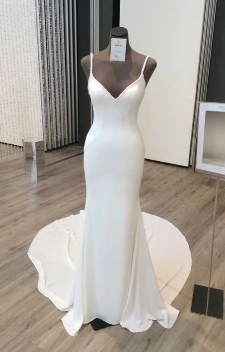 Mermaid Spaghetti Straps Open Back Wedding Dress