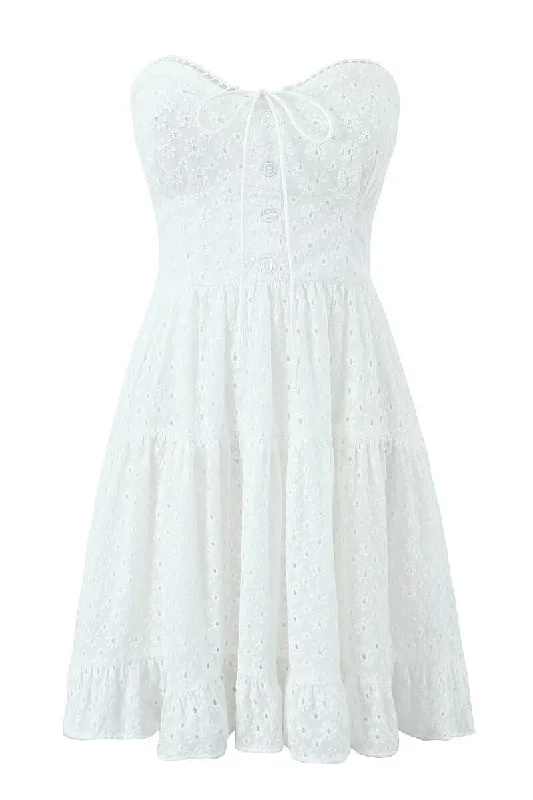 Sweetheart White Button Front Short Dress