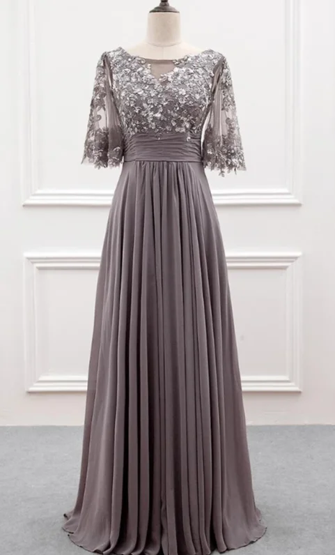 Elegant Half Sleeve Gray Mother of Bride Dress