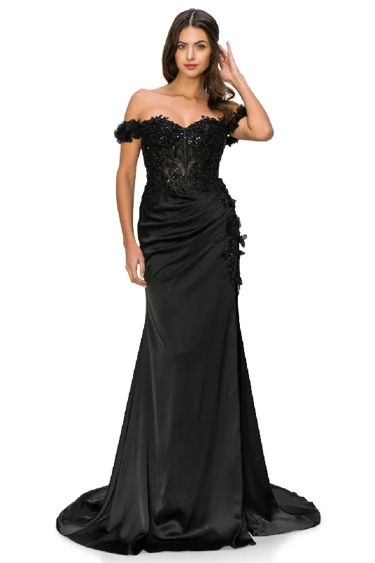 Off The Shoulder Floral Slit Gown by Cinderella Couture USA AS8050J - Special Occasion/Curves