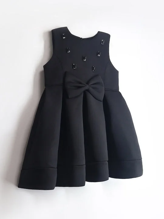 Classy Black Fit & Flare Sleeveless Moon Dress For Girls