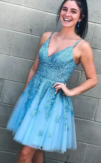 Fashion Criss-cross Back Blue Homecoming Dress