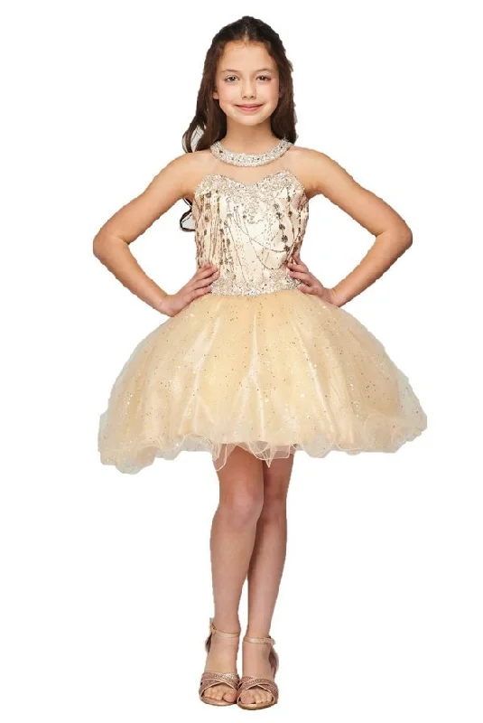 Halter Rhinestone Tulle Girl Party Dress by Cinderella Couture USA 5090