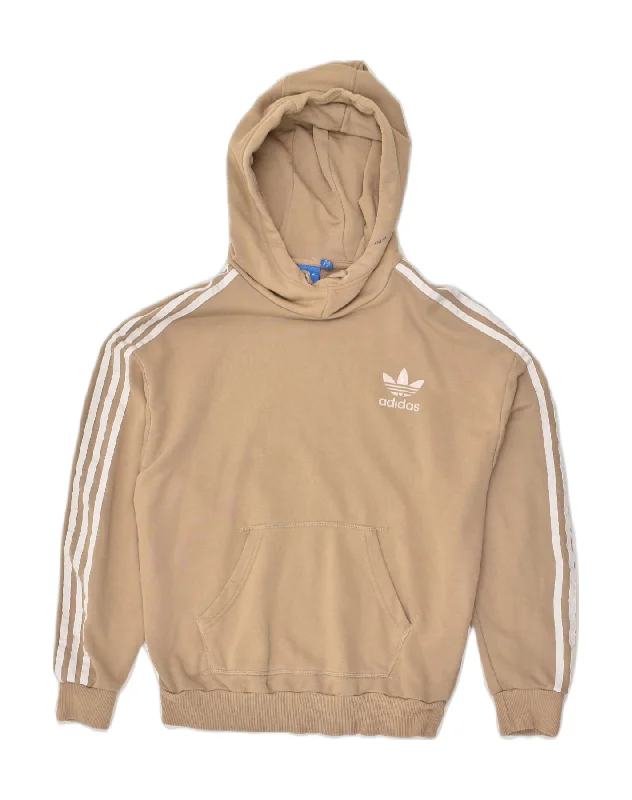 ADIDAS Womens Hoodie Jumper UK 14 Medium Beige Cotton