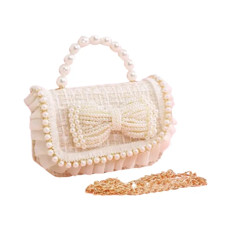 My First Little Kids Handbag - Ivory Pearl Bow