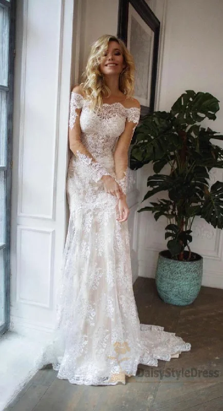 Off Shoulder Long Sleeve Lace Mermaid Tight Wedding Dress