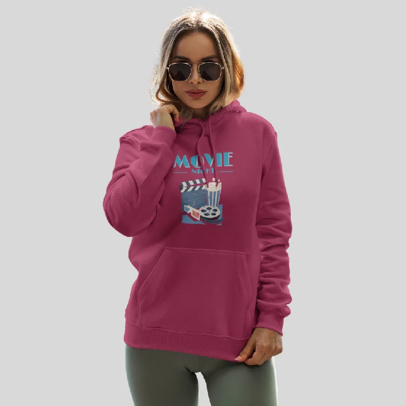 Cozy up with the Women's "Movie Night" Printed Maroon Hoodie