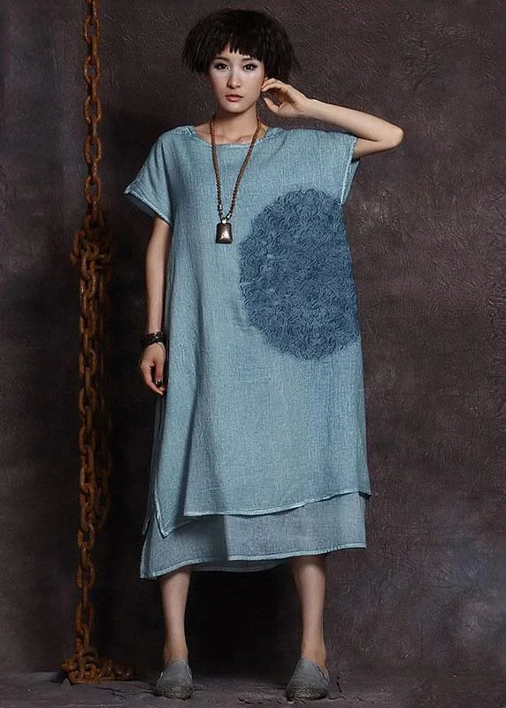 Italian blue linen Robes layered Love summer Dress