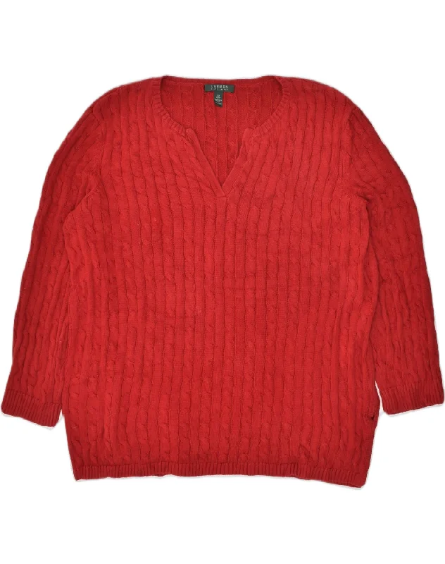 RALPH LAUREN Womens V-Neck Jumper Sweater UK 22 3XL Red Cotton