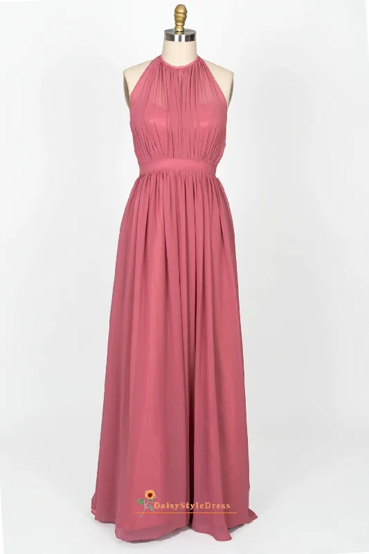 Halter Neckline Dusty Pink Bridesmaid Dress