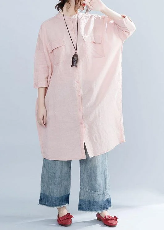 Women lapel collar linen clothes For Women Inspiration pink Dresses summer